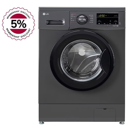 

LG 7Kg Front Load Washing Machine, Inverter Direct Drive, Middle Black - FHM1207SDM