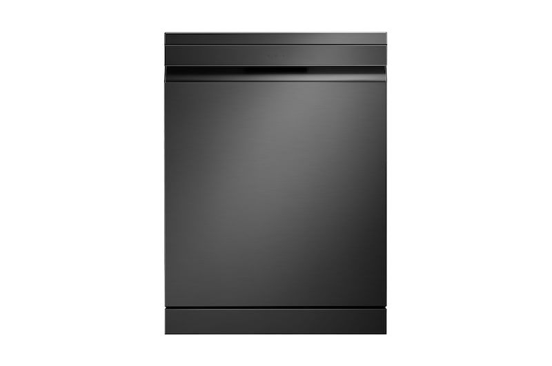 Front view of LG Dishwasher, TrueSteam™, 15 Place Setting, QuadWash™, LG's EasyRack™, ThinQ™ (Wi-Fi), Auto Open Door, Matte Black DFB335HM