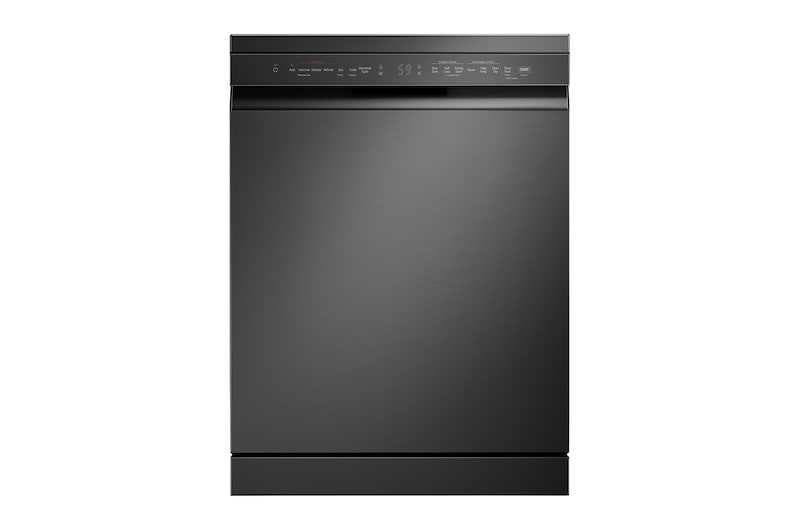 Front view of LG Dishwasher, TrueSteam™, 15 Place Setting, QuadWash™, LG's EasyRack™, ThinQ™ (Wi-Fi), Auto Open Dry, Matte Black DFB435FM