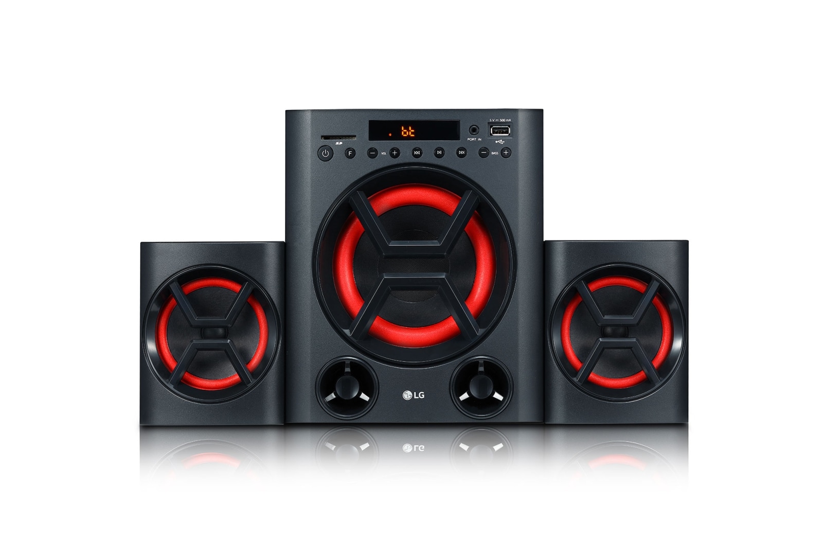 LG LK72B Powerful Sound 40W, 2.1 Ch Speaker System with Deep Bass sound, Bluetooth, Portable In, USB, SD Card and FM Radio, Remote Control, Wall mount, Display., LK72B