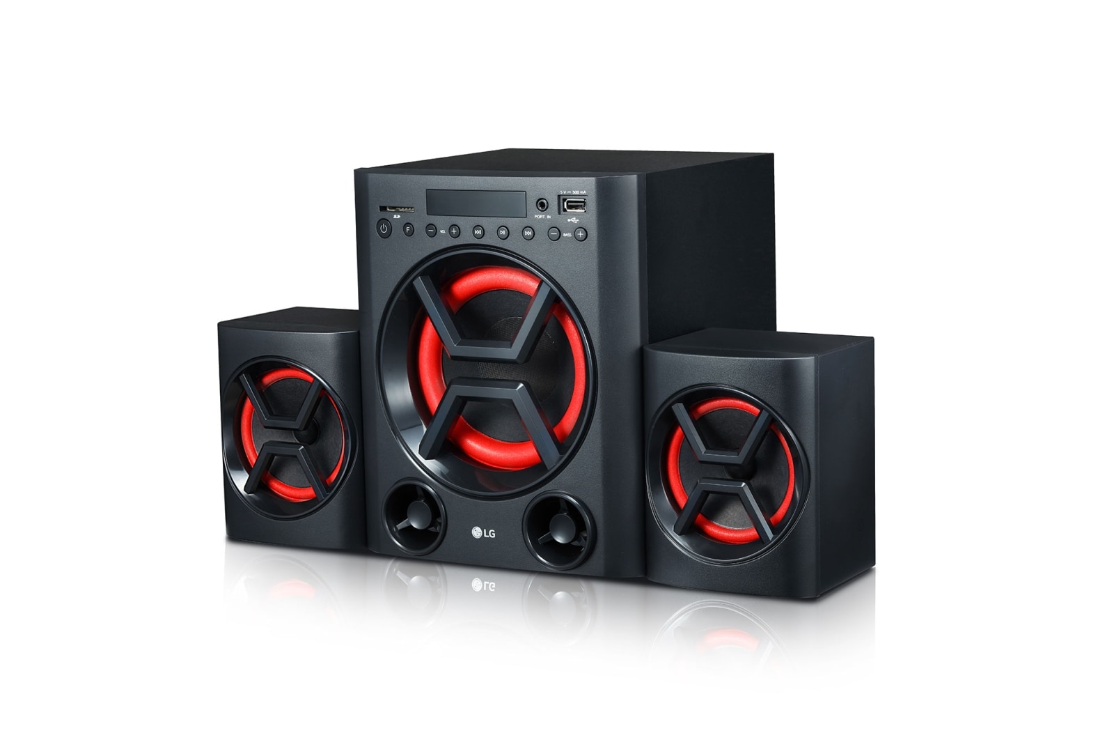 LG LK72B Powerful Sound 40W, 2.1 Ch Speaker System with Deep Bass sound, Bluetooth, Portable In, USB, SD Card and FM Radio, Remote Control, Wall mount, Display., LK72B