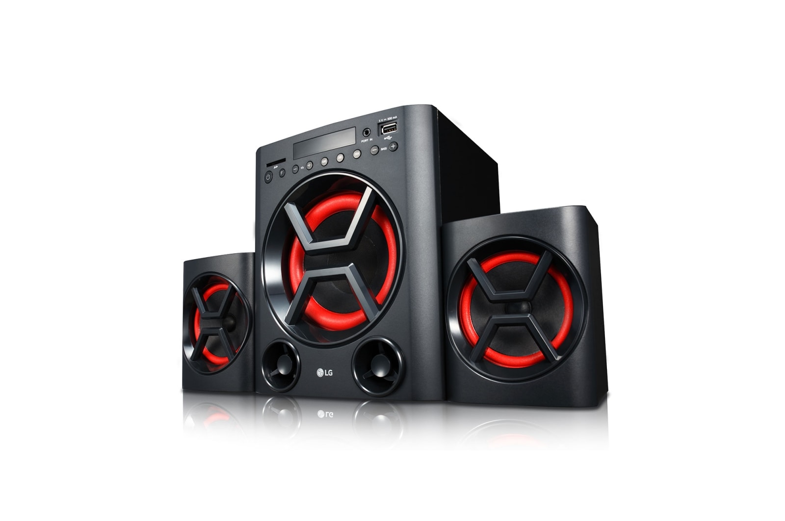 LG LK72B Powerful Sound 40W, 2.1 Ch Speaker System with Deep Bass sound, Bluetooth, Portable In, USB, SD Card and FM Radio, Remote Control, Wall mount, Display., LK72B