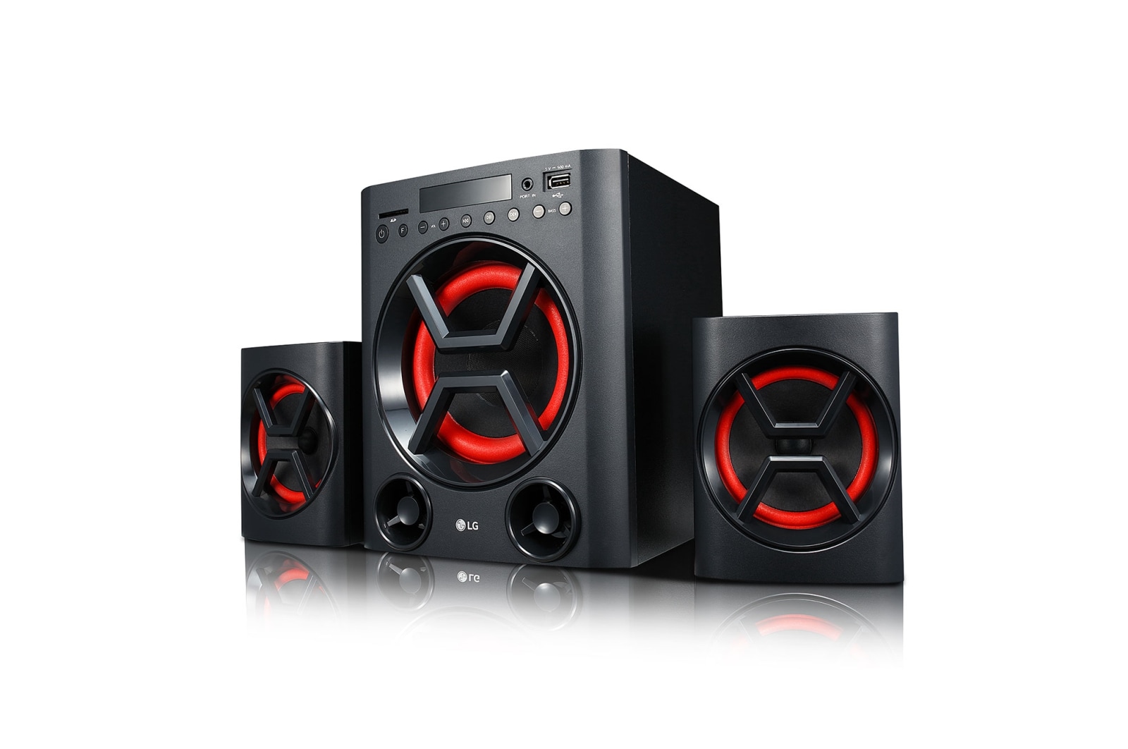 LG LK72B Powerful Sound 40W, 2.1 Ch Speaker System with Deep Bass sound, Bluetooth, Portable In, USB, SD Card and FM Radio, Remote Control, Wall mount, Display., LK72B