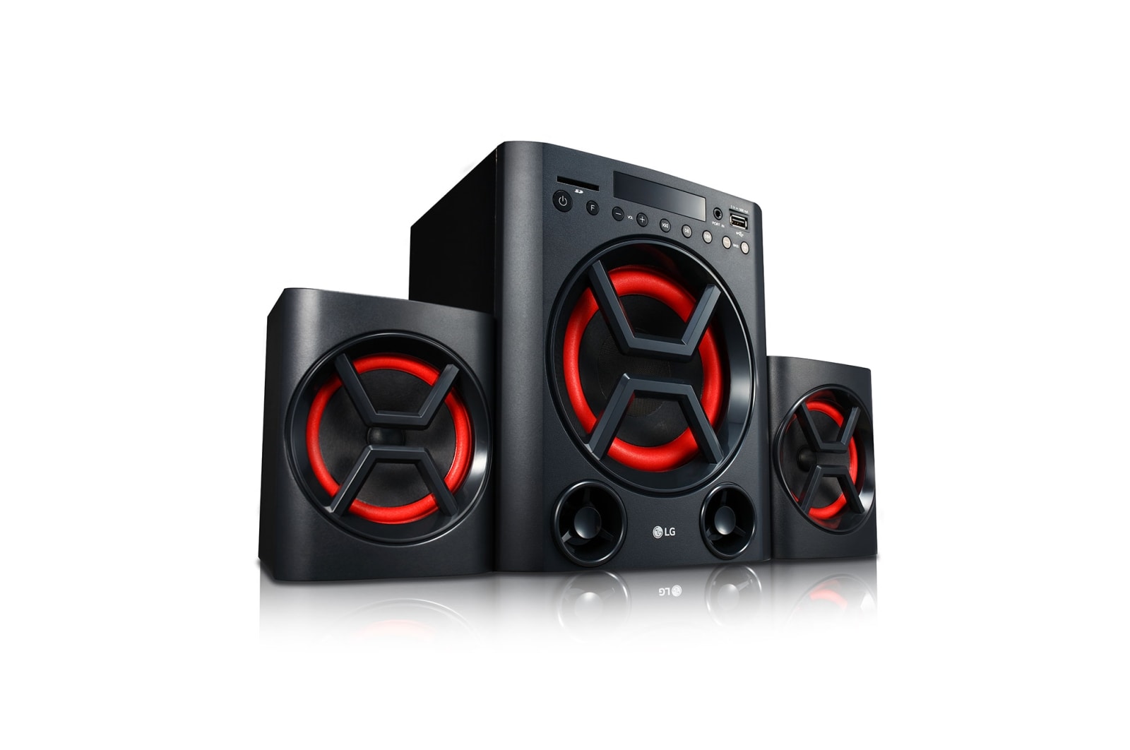 LG LK72B Powerful Sound 40W, 2.1 Ch Speaker System with Deep Bass sound, Bluetooth, Portable In, USB, SD Card and FM Radio, Remote Control, Wall mount, Display., LK72B