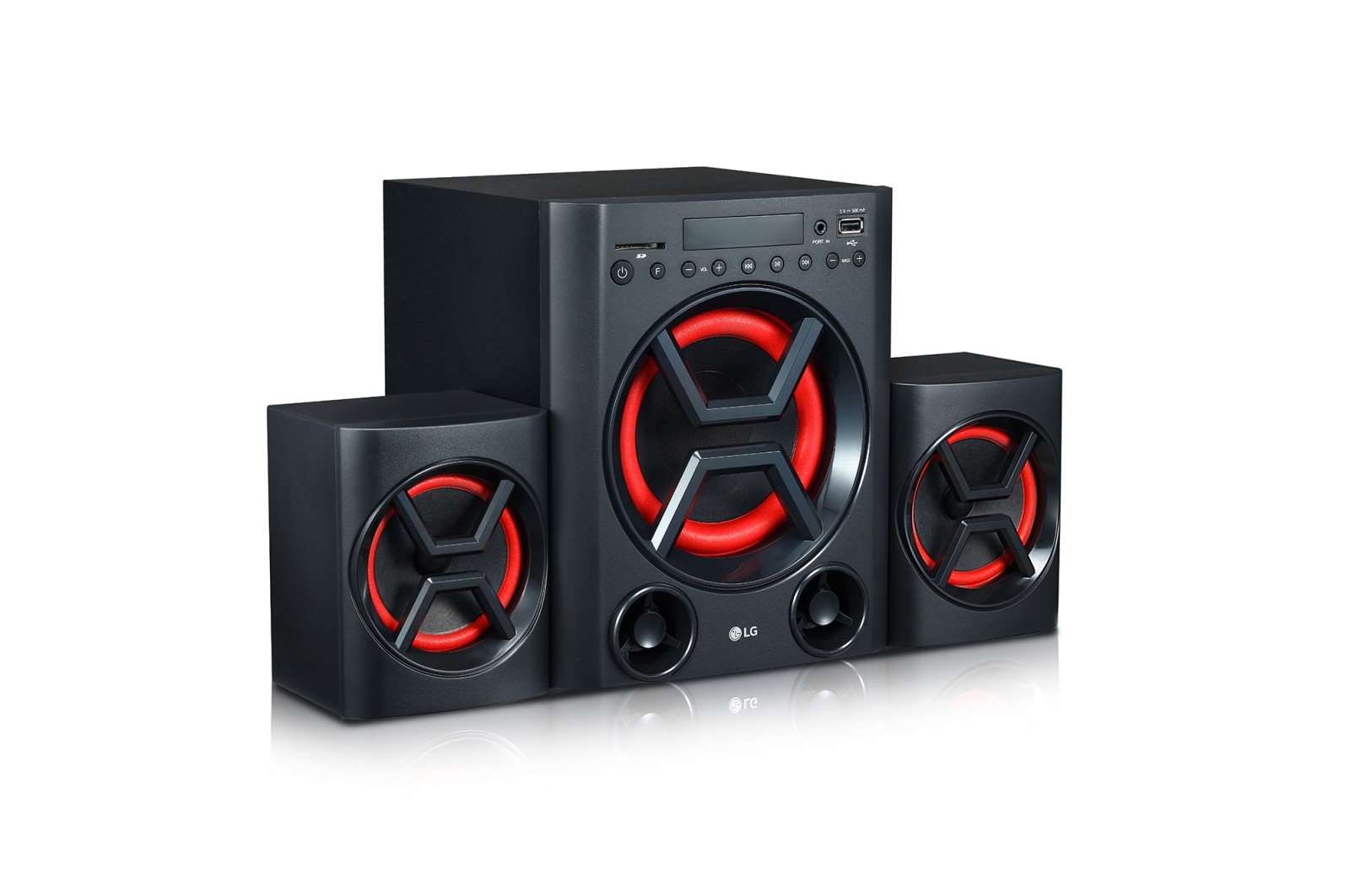 LG LK72B Powerful Sound 40W, 2.1 Ch Speaker System with Deep Bass sound, Bluetooth, Portable In, USB, SD Card and FM Radio, Remote Control, Wall mount, Display., LK72B