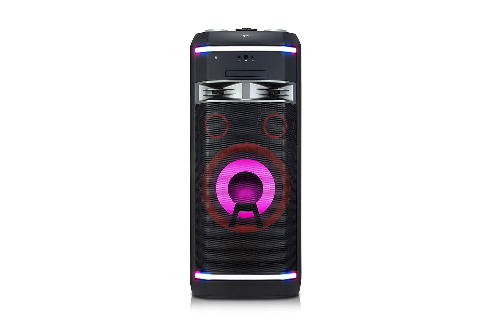 LG OL100 2000W RMS, for Karaoke - Karaoke Playback, Recording, Echo and Vocal Effects, Cross fadder ,Cue, DJ Star, Scratch wheel, DJ Loop and Multi-color Party Lighting, Bass Blast EQ, LG XBOOM App., OL100