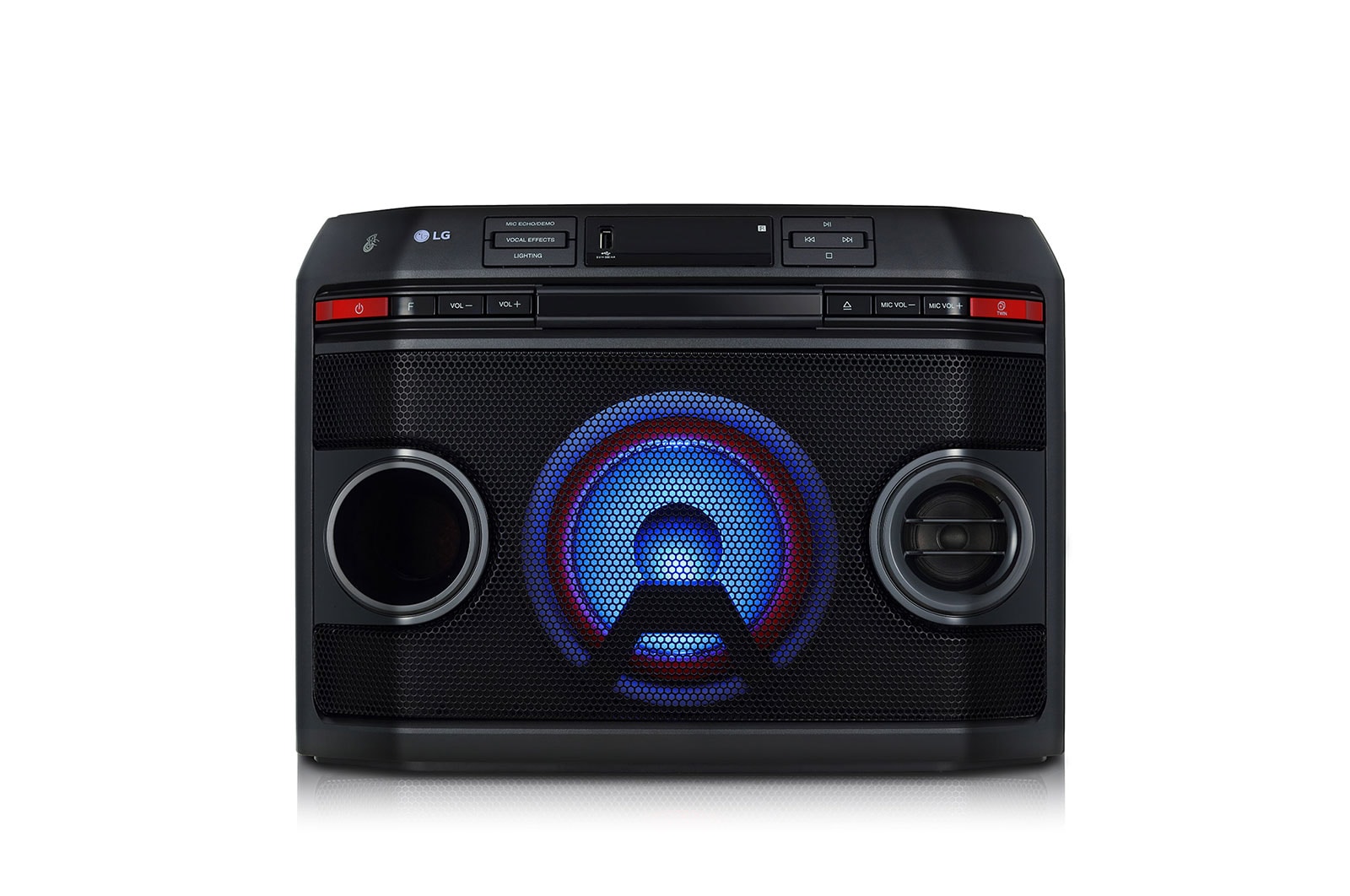 LG OL45 220W RMS, for Karaoke - Karaoke Playback and Recording, Echo Effects and Vocal Effects, Multi-Bluetooth / USB / FM / Mic In / Aux In, Bass Blast  and Multi-color Lighting, LG XBOOM App., OL45