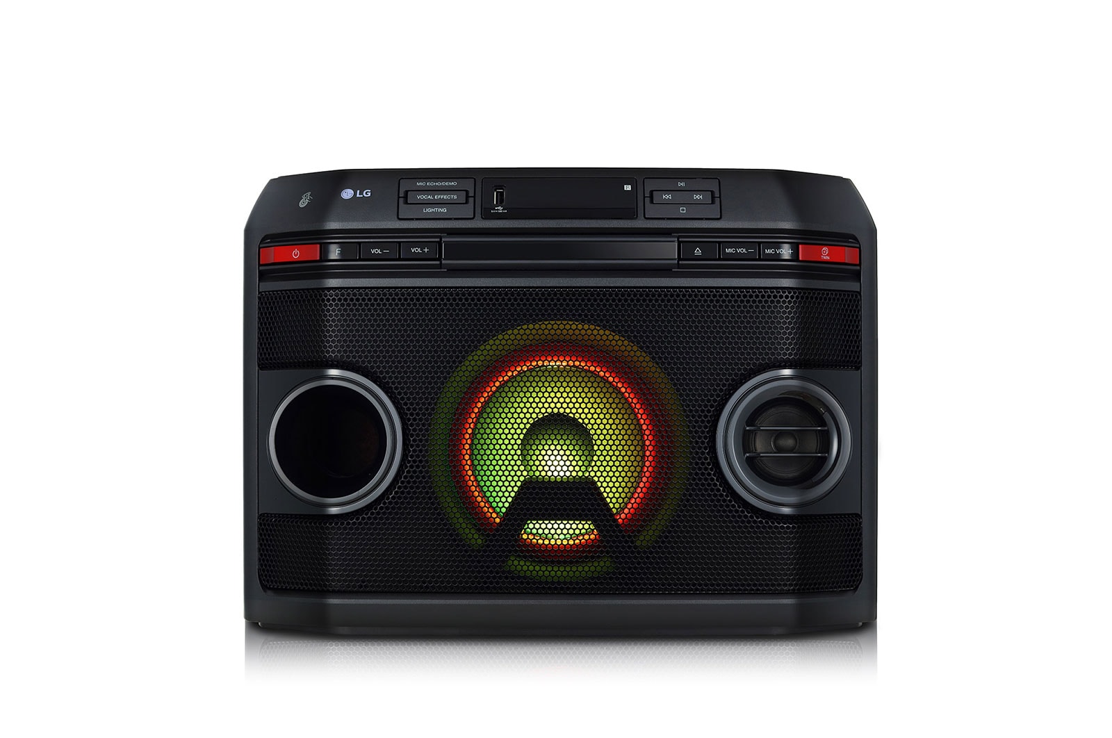 LG OL45 220W RMS, for Karaoke - Karaoke Playback and Recording, Echo Effects and Vocal Effects, Multi-Bluetooth / USB / FM / Mic In / Aux In, Bass Blast  and Multi-color Lighting, LG XBOOM App., OL45