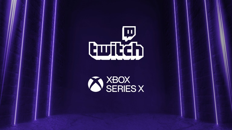 Xbox, Google Stadia, and Twitch icons against a purple background.