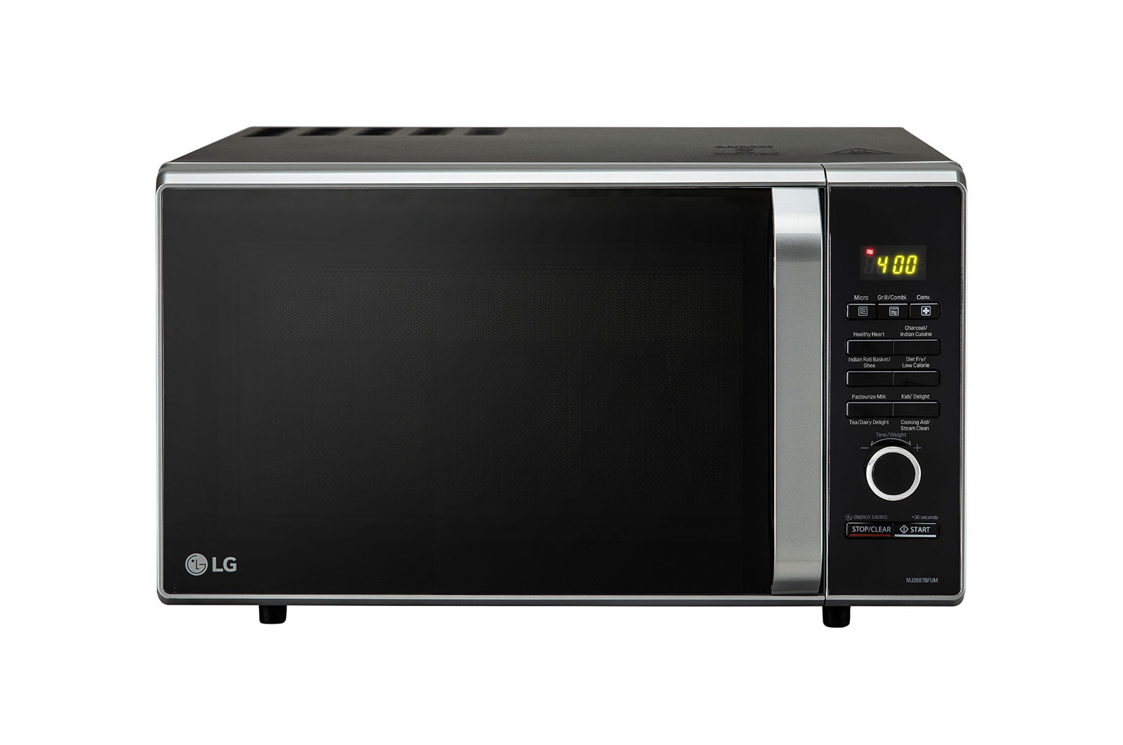 LG 28 L Charcoal Convection Microwave Oven with Charcoal Lighting Heater, Diet Fry, Motorised Rotisserie, Black, MJ2887BFUM