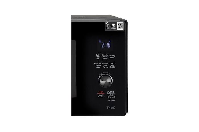 LG 28 L Scan-To-Cook Charcoal Microwave Oven with Healthy Heart™, Charcoal Lighting Heater, Motorised Rotisserie, Black, MJEN286UFW, Door Open