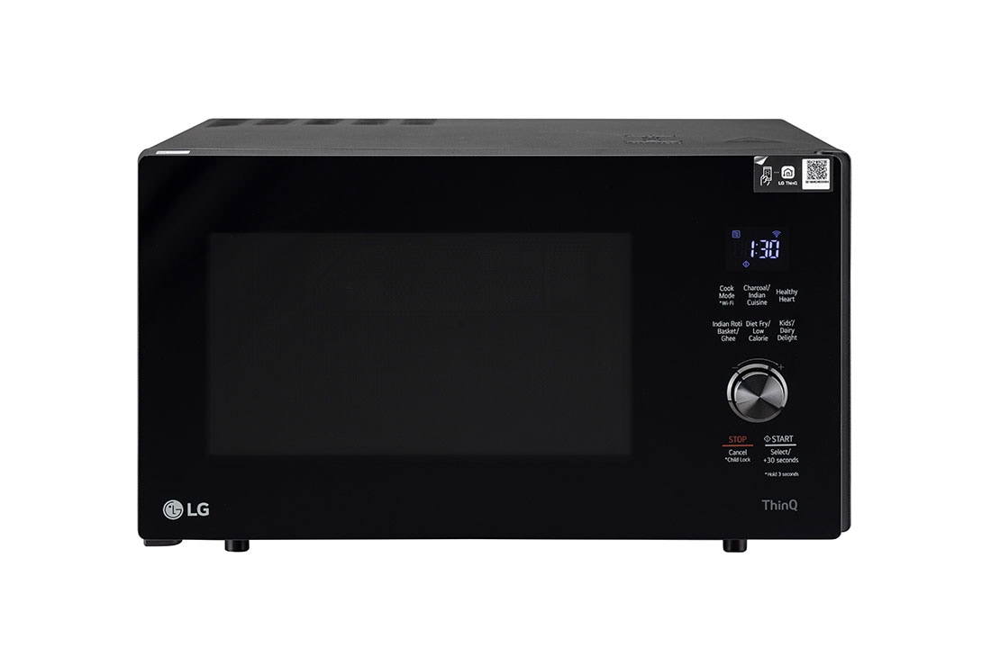 LG MJEN286UFW wifi enabled charcoal convection microwave front view