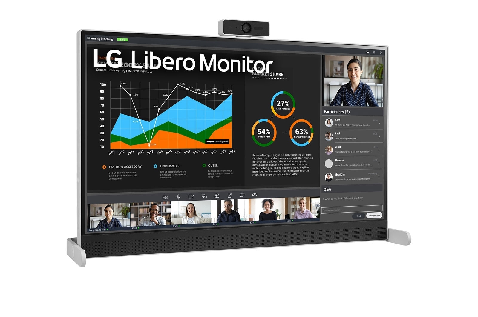 LG 27 (68.58cm)QHD Libero Monitor with Detachable Full HD Webcam, 27BQ70QC-S