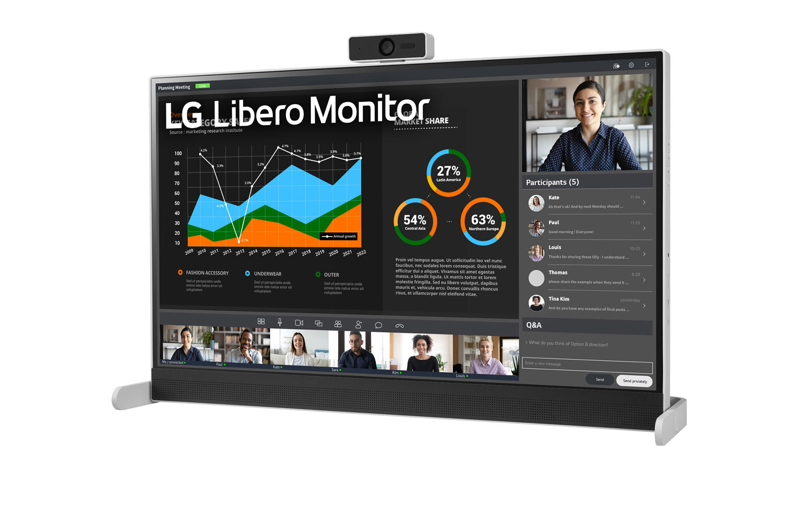 LG 27 (68.58cm)QHD Libero Monitor with Detachable Full HD Webcam, 27BQ70QC-S