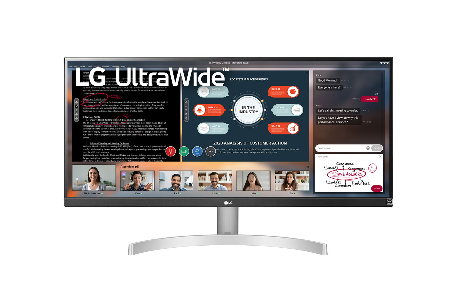 LG 29 (73.66cm) UltraWide™ Full HD HDR IPS Monitor. Now see wider and do more, seamlessly while you work from home. Expand the way you work with the LG UltraWide Monitor., 29WN600-W