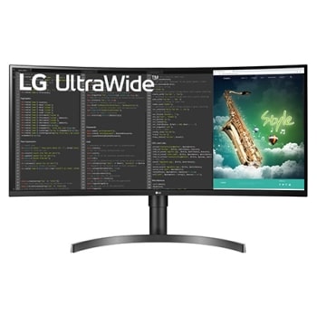 LG 35WN75CN-B  LG UltraWide™ 35" Curved QHD VA Display Monitor with coding display, front view, 35WN75CN-B