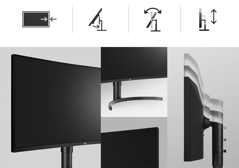 LG 35WN75CN-B Ergonomic Design : Virtually Borderless Design, One Click Stand, Tilt, and Height