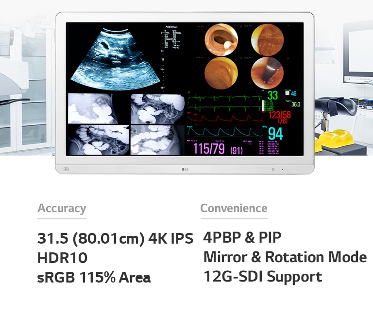 Accuracy:  31.5 (80.01cm) 4K IPS / HDR10 / sRGB 115% Area, Convenience:  4PBP