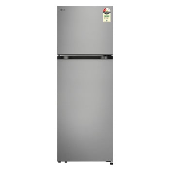 Front view of LG 251L Double Door Refrigerator with Smart Mode, Auto Smart Connect, Smart Inverter Compressor, Multi Air Flow, Shiny Steel, 2 Star GLT2526WWPZ
