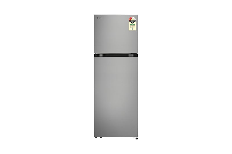 Front view of LG 251L Double Door Refrigerator, Convertible, Auto Smart Connect, Smart Inverter Compressor, Multi Air Flow, Shiny Steel, 2 Star GLT2526XWPZ