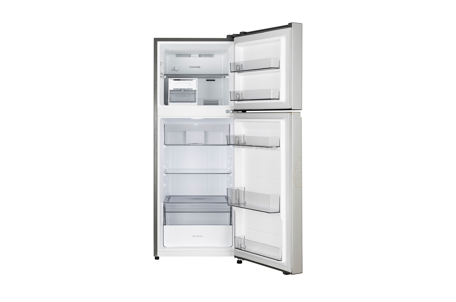 LG 225L Double Door Refrigerator, Convertible, Auto Smart Connect, Smart Inverter Compressor, Multi Air Flow, Radiant Inox, 2 Star, GL-S252ZRIY, Door Open