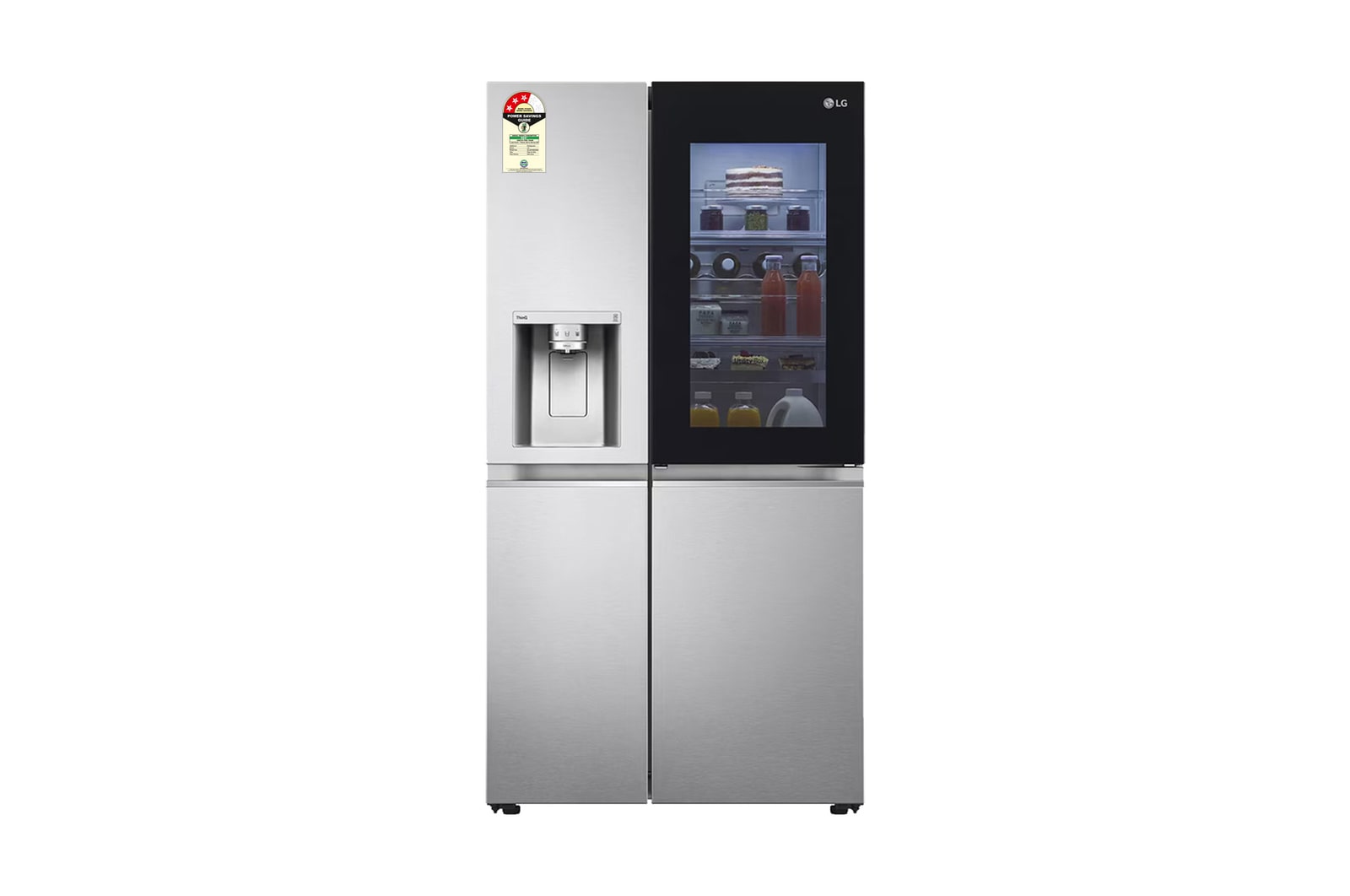 Front view of LG 630L Side-by-Side Refrigerator, InstaView Door-in-Door™, Wi-Fi Convertible, Brushed Steel Finish, 3 Star GL-X257ABS3