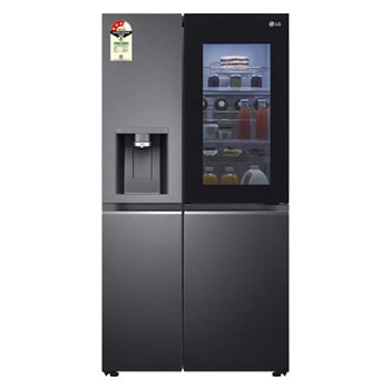 Front view of LG 630L Side-by-Side Refrigerator, InstaView Door-in-Door™, Wi-Fi Convertible, Matte Black Finish, 3 Star GL-X257AMC3