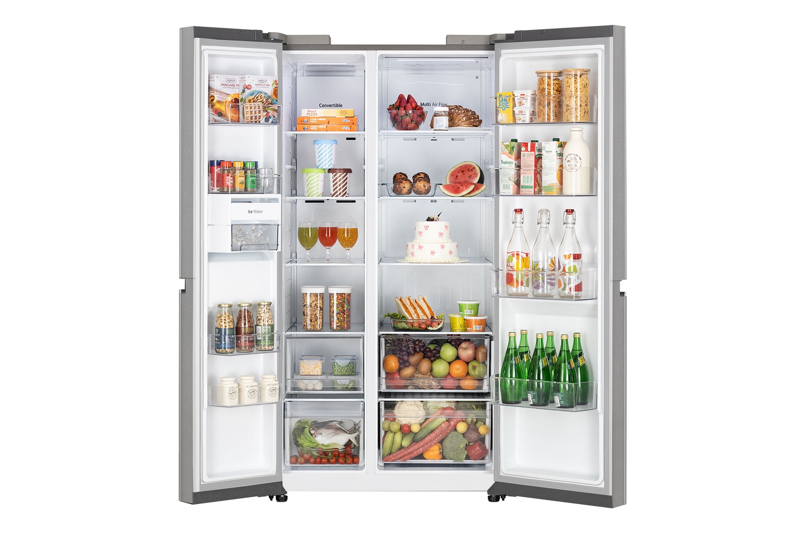 LG 650L Side-by-Side Refrigerator, Wi-Fi Convertible, DoorCooling+™, Urban Steel Finish, 3 Star, GL-B257EUS3, Door Open