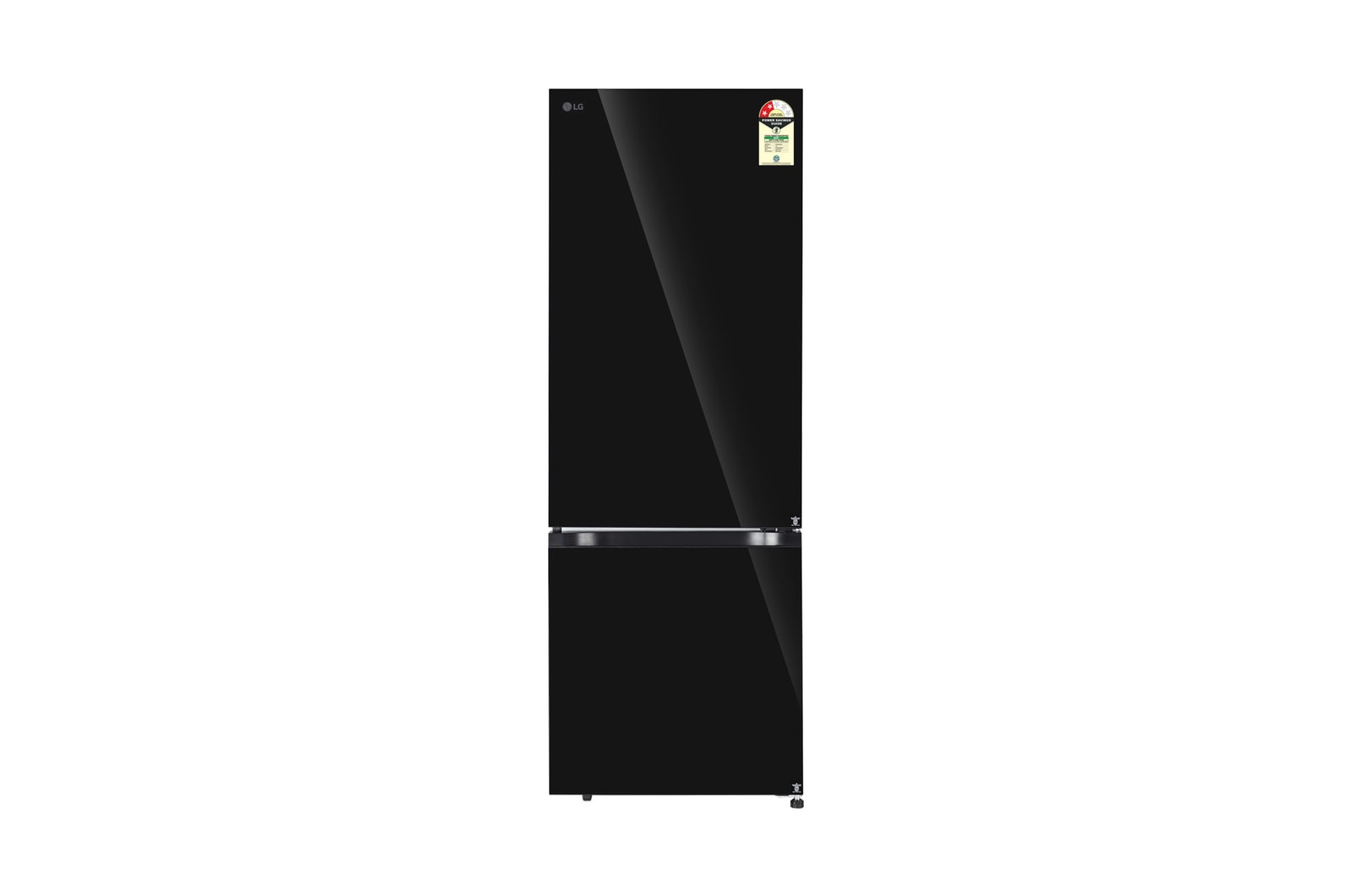 Front view of LG 340L Bottom Freezer Refrigerator, Door Cooling+, Wi-Fi Convertible, Metal Fresh, Black Mirror, 2 Star GLB3426BEBM