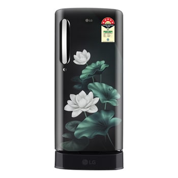 Front view of LG 185 L Single Door Refrigerator with Base Stand Drawer, Smart Inverter Compressor, Direct Cool, Emerald Lotus, 5 Star GLD1956ZAEL