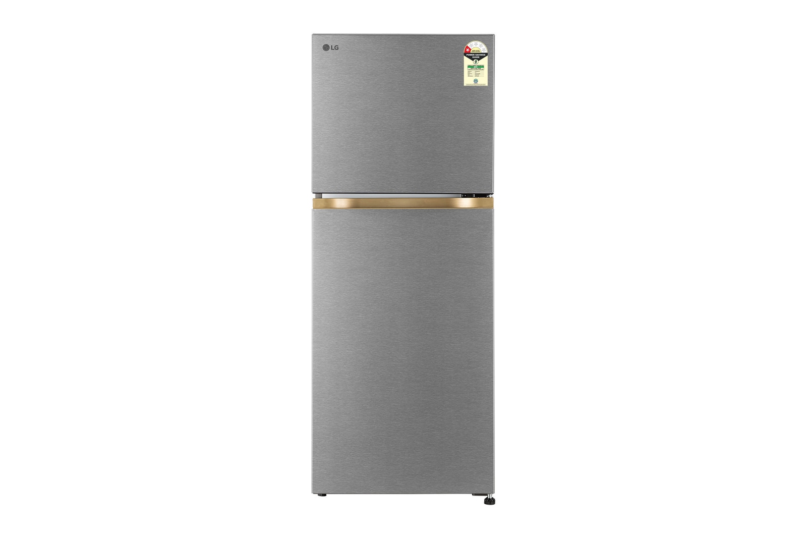 Front view of LG 225L Double Door Refrigerator with Smart Mode, Auto Smart Connect, Smart Inverter Compressor, Multi Air Flow, Dazzle Steel, 1 Star GLT2216WYDS