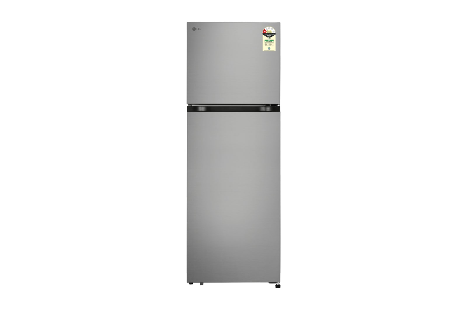 Front view of LG 251 L Double Door Refrigerator with Smart Inverter Compressor, Multi-Air Flow, Frost Free, Shiny Steel, 1 Star GLT2516WWPZ