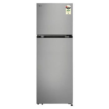 Front view of LG 251 L Double Door Refrigerator with Smart Inverter Compressor, Multi-Air Flow, Frost Free, Shiny Steel, 1 Star GLT2516WWPZ