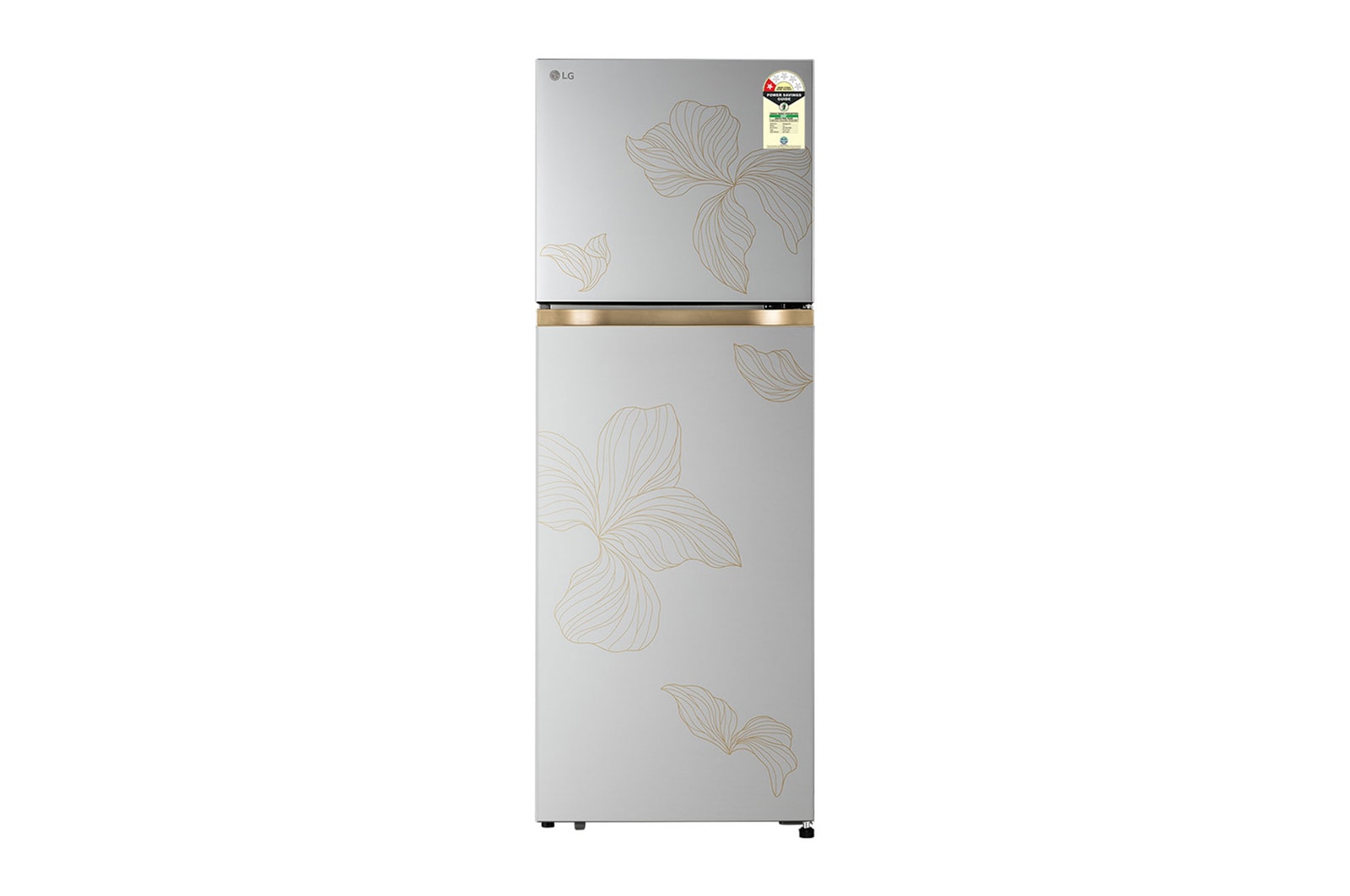 Front view of LG 251L Double Door Refrigerator, Convertible, Auto Smart Connect, Smart Inverter Compressor, Multi Air Flow, Radiant Inox, 2 Star GLT2526XWRI