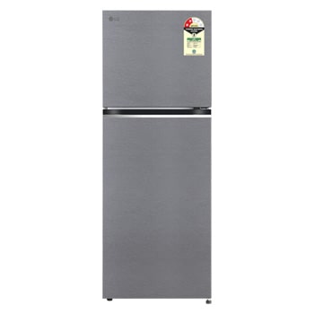 Front view of LG 322 L Double Door Refrigerator, Smart Inverter Compressor, Smart Diagnosis, Auto Smart Connect, Dazzle Steel, 2 Star GLT3226SNDS