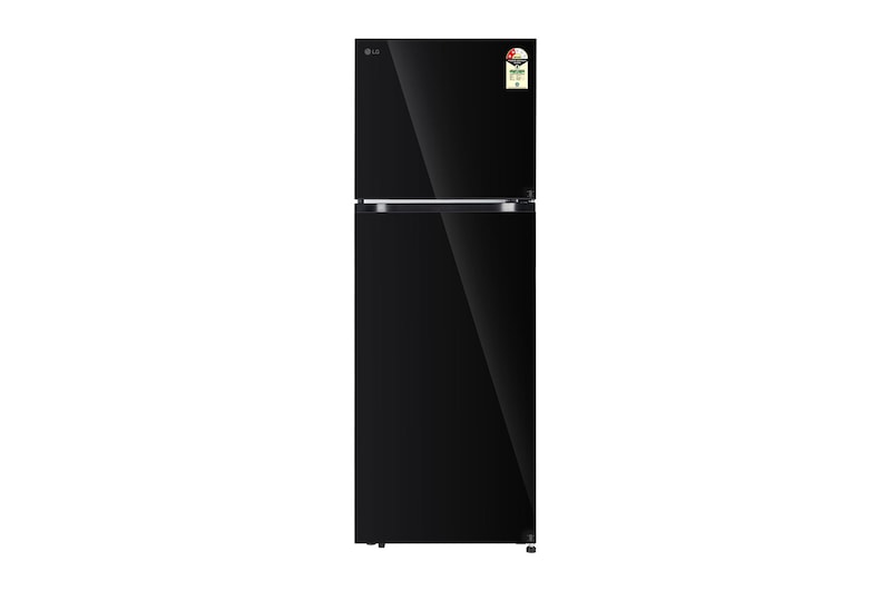 Front view of LG 343L Double Door Refrigerator, Convertible, Smart Diagnosis™, Black Mirror Finish, 2 Star GLT3426SNBM