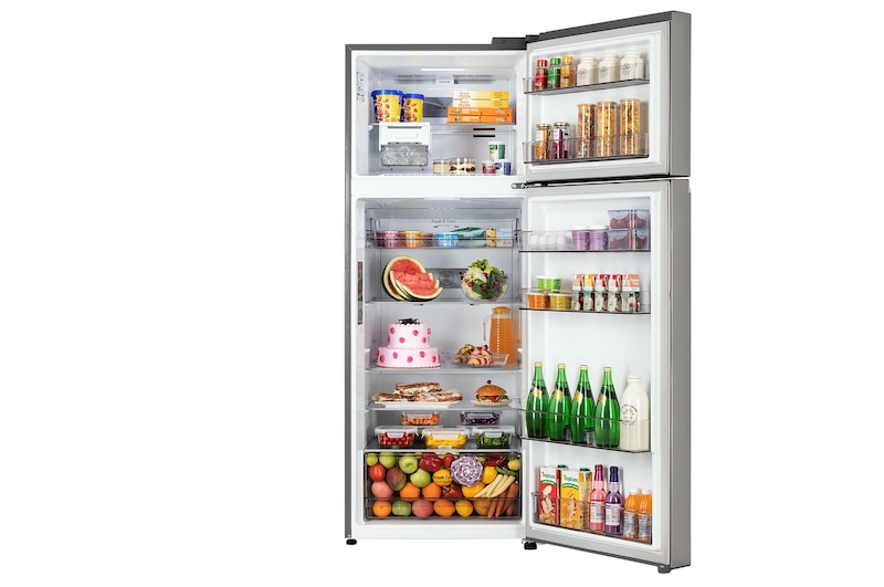 LG 466 L 1 Star Double Door Refrigerator with Smart Inverter Compressor, Door Cooling™ in Shiny Steel Finish, GL-T492NPZR, Door Open