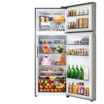 LG 466 L 1 Star Double Door Refrigerator with Smart Inverter Compressor, Door Cooling™ in Shiny Steel Finish, GL-T492NPZR, Door Open