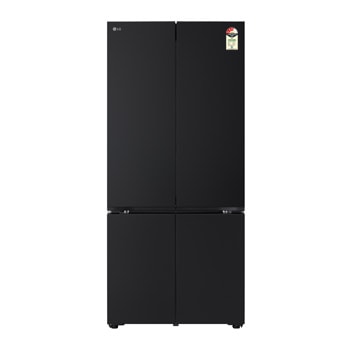 Front view of LG 610L French Door Refrigerator, Fresh Converter+, Wi-Fi Convertible, DoorCooling+ Black Glass Finish, 3 Star GV-B25FFGMB