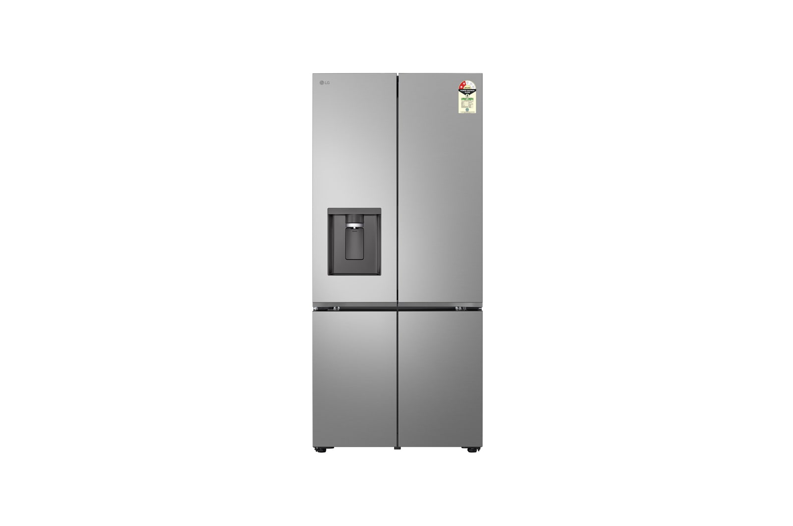 Front view of LG 604L French Door Refrigerator, Water Dispenser, Fresh Converter+, DoorCooling+™, Prime Silver Finish, 2 Star GV-F25FFLJB