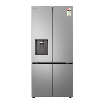 Front view of LG 604L French Door Refrigerator, Water Dispenser, Fresh Converter+, DoorCooling+™, Prime Silver Finish, 2 Star GV-F25FFLJB