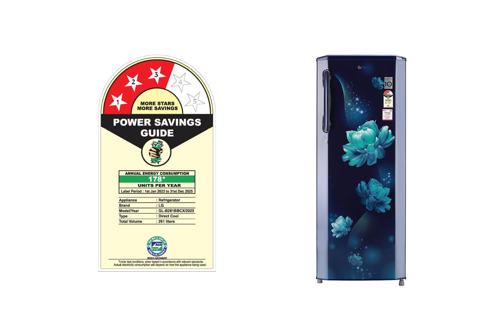 LG 261L Single Door Refrigerator, Smart Inverter Compressor, Smart Connect, Blue Charm Finish, 3 Star, GL-B281BBCX