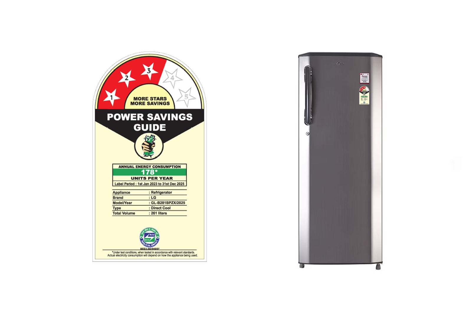 LG 261L Single Door Refrigerator, Smart Connect™, Solar Smart*, Shiny Steel Finish, 3 Star, GL-B281BPZX
