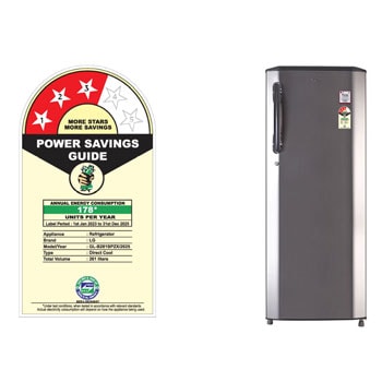 LG 261L Single Door Refrigerator, Smart Connect™, Solar Smart*, Shiny Steel Finish, 3 Star, GL-B281BPZX