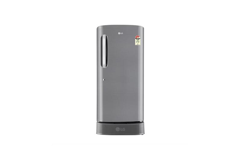 Front view of LG 210L Single Door Refrigerator with Smart Inverter Compressor, Anti Bacterial Gasket, Shiny Steel, 4 Star GL-D231APZY