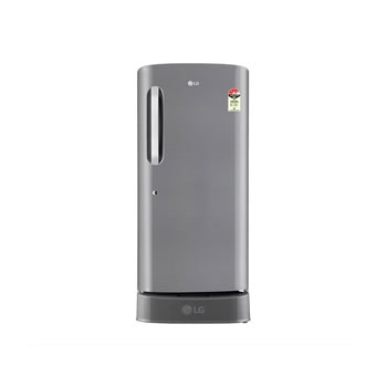 Front view of LG 210L Single Door Refrigerator with Smart Inverter Compressor, Anti Bacterial Gasket, Shiny Steel, 4 Star GL-D231APZY