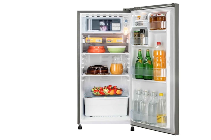 LG 180L, 1 Star, Dim Gray Finish, Direct Cool Single Door Refrigerator, GL-B181OGXB, Door Open