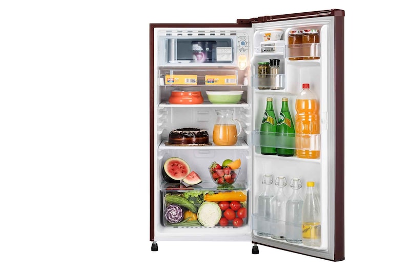 LG 180 L, 1 Star, Scarlet Jasmine Finish, Direct Cool Single Door Refrigerator, GL-B181OSJB, Door Open