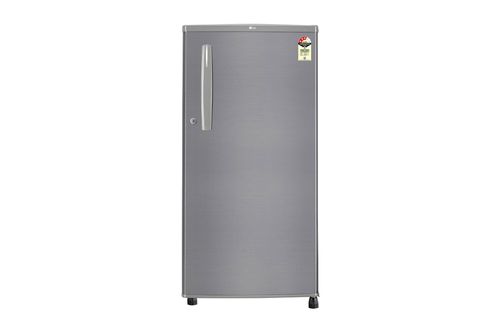 Front view of LG 185L, 3 Star, Shiny Steel Finish, Direct Cool Single Door Refrigerator GL-B199OPZD