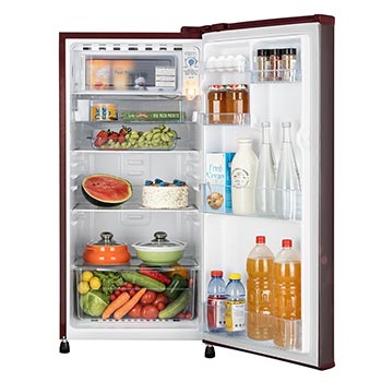 LG 185L 4Star Single Door Refrigerator with Smart Inverter Compressor in Scarlet Euphoria Finish, GL-B199OSEY, Door Open